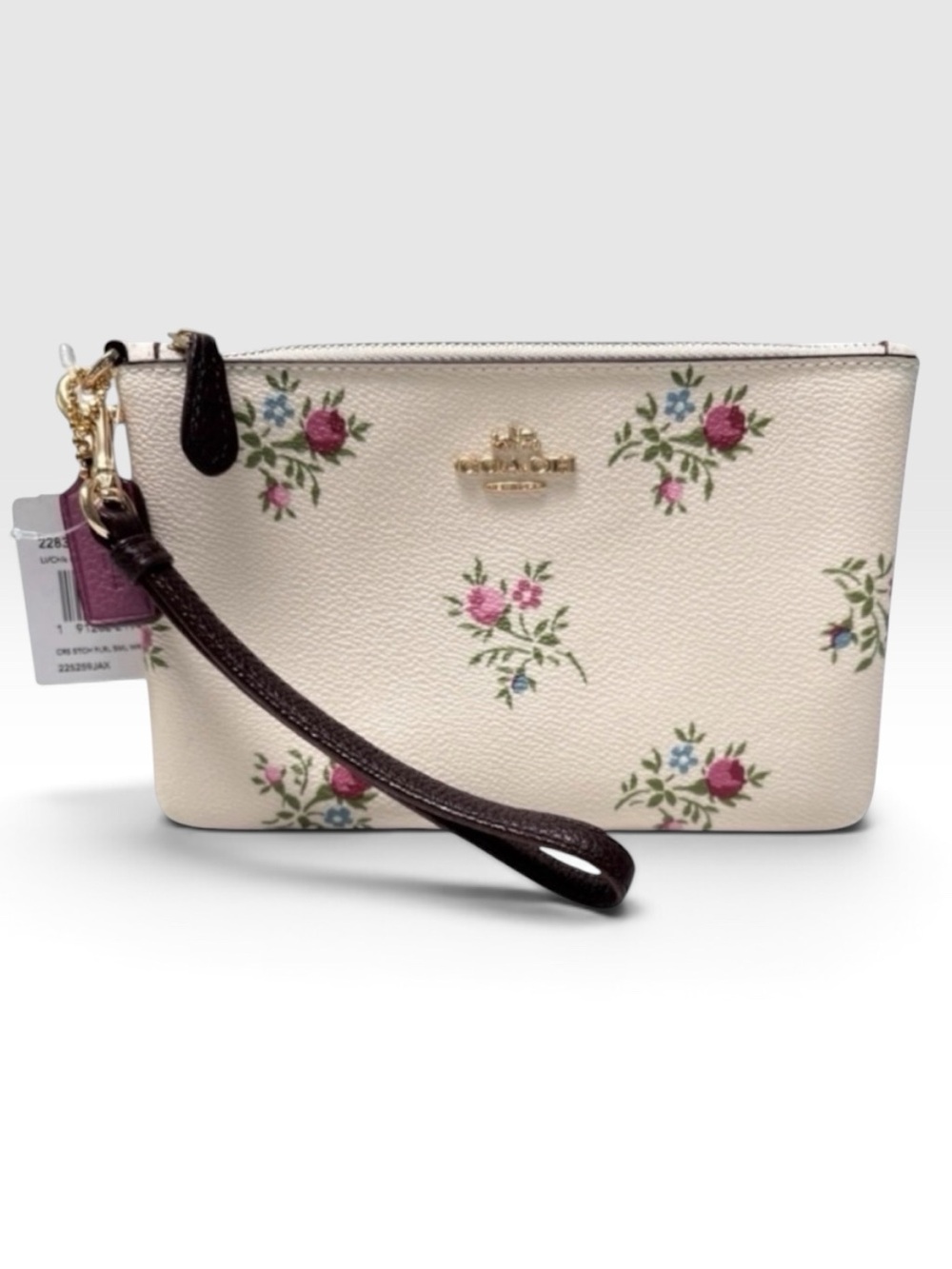 COACH Floral Prairie Cross StitchWristlet Ivory Multi NWT Retail Box Care Card